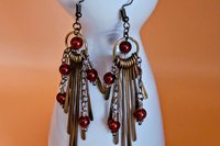 Bronze Paddles with Burnt Orange Crystal Earrings