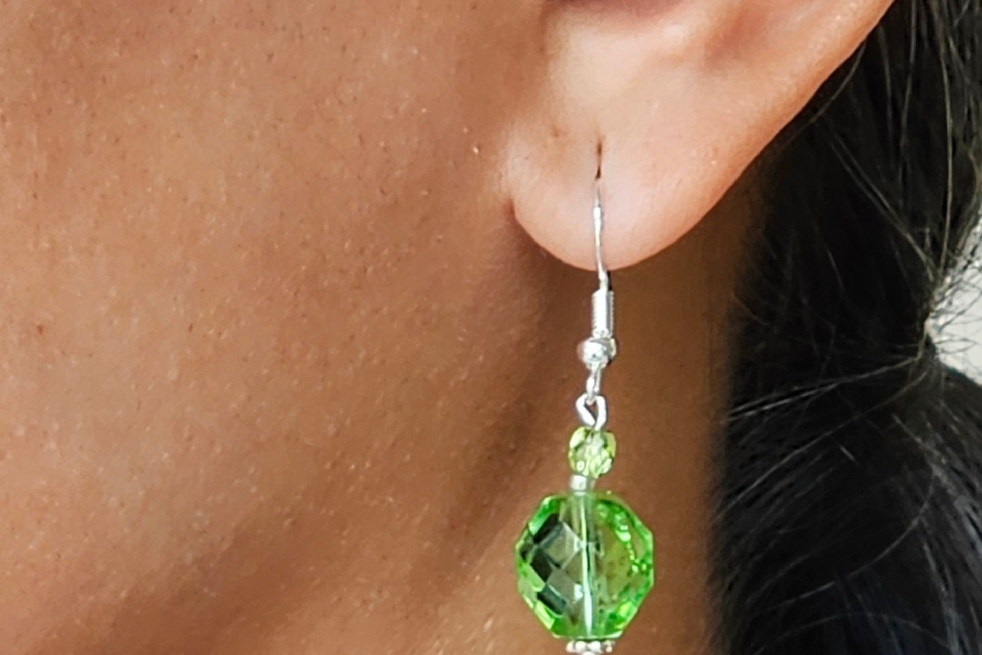 Emerald Glitter Czech Crystal Earrings