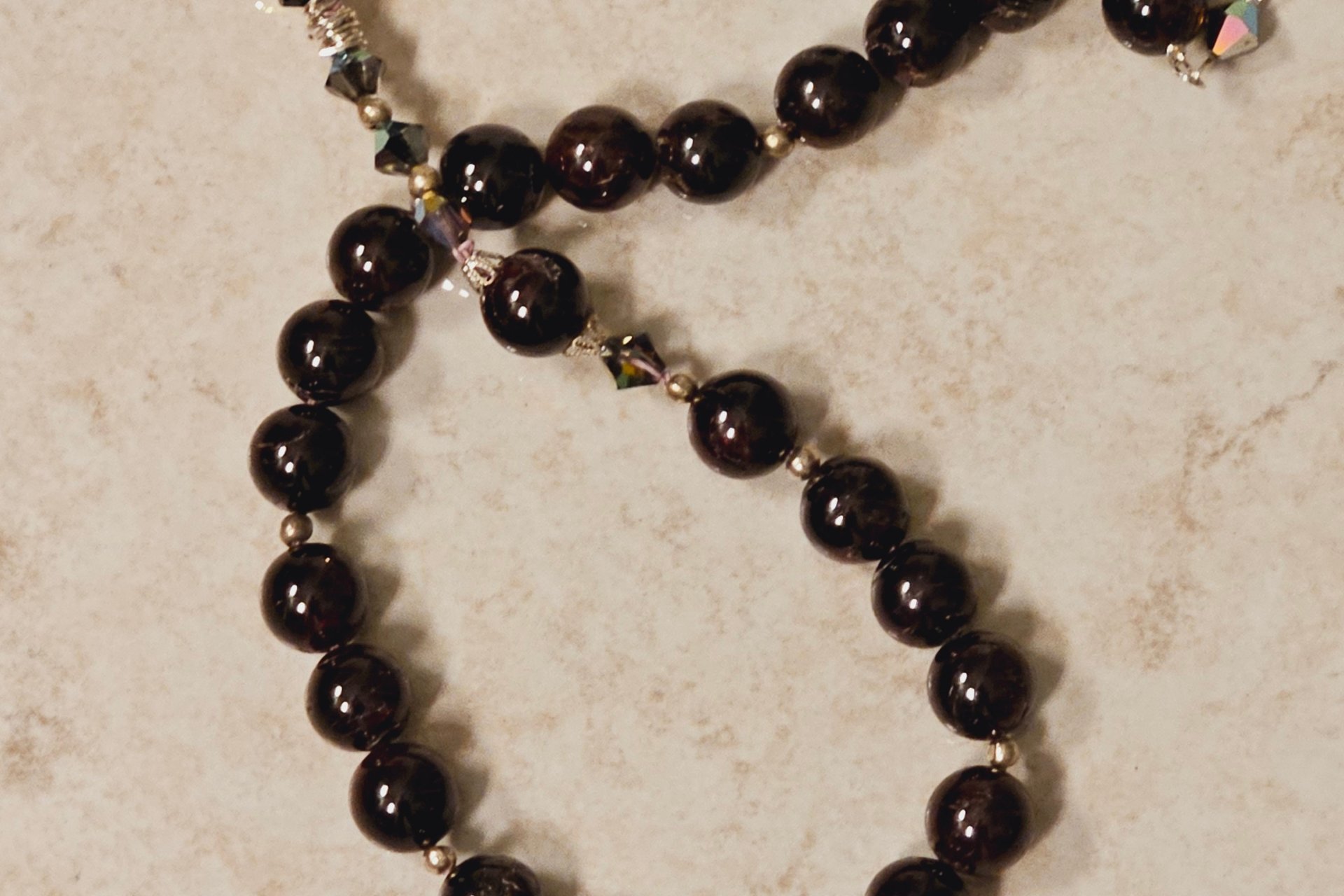 Velvet Spheres Genuine Garnet Jewelry Set with Necklace and Earrings (105 carats)