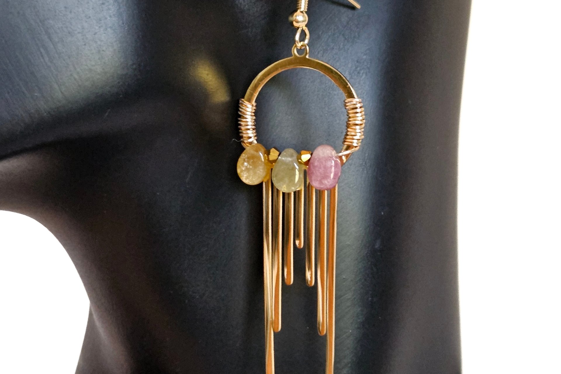 Tourmaline Geometric Dreamcatcher Earrings
