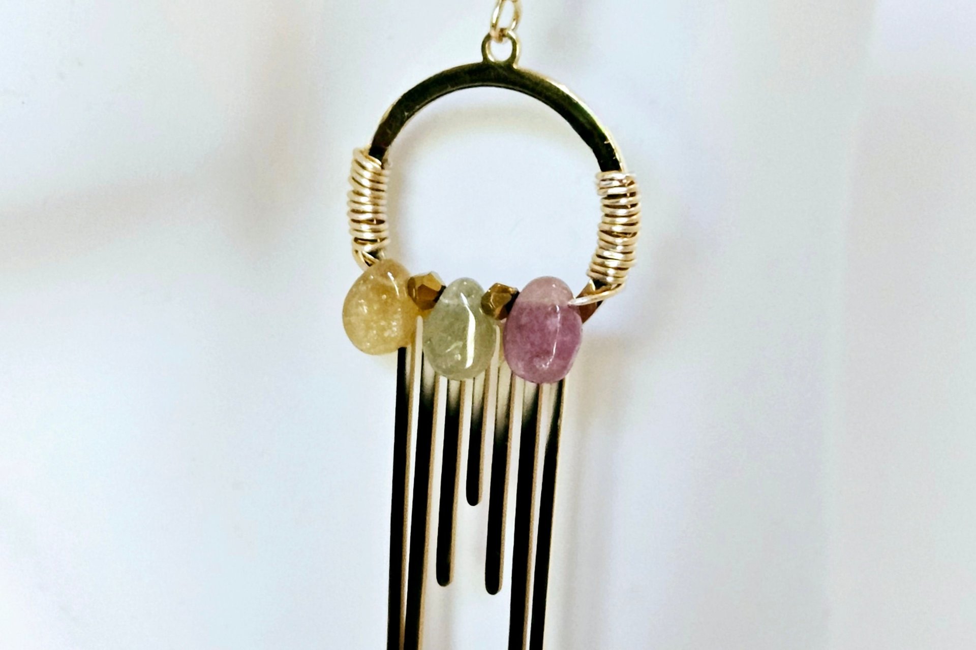 Tourmaline Geometric Dreamcatcher Earrings