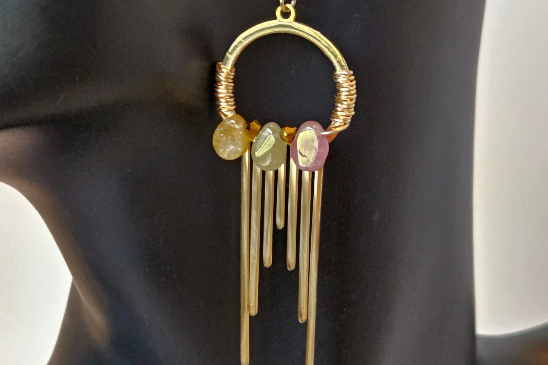 Tourmaline Geometric Dreamcatcher Earrings