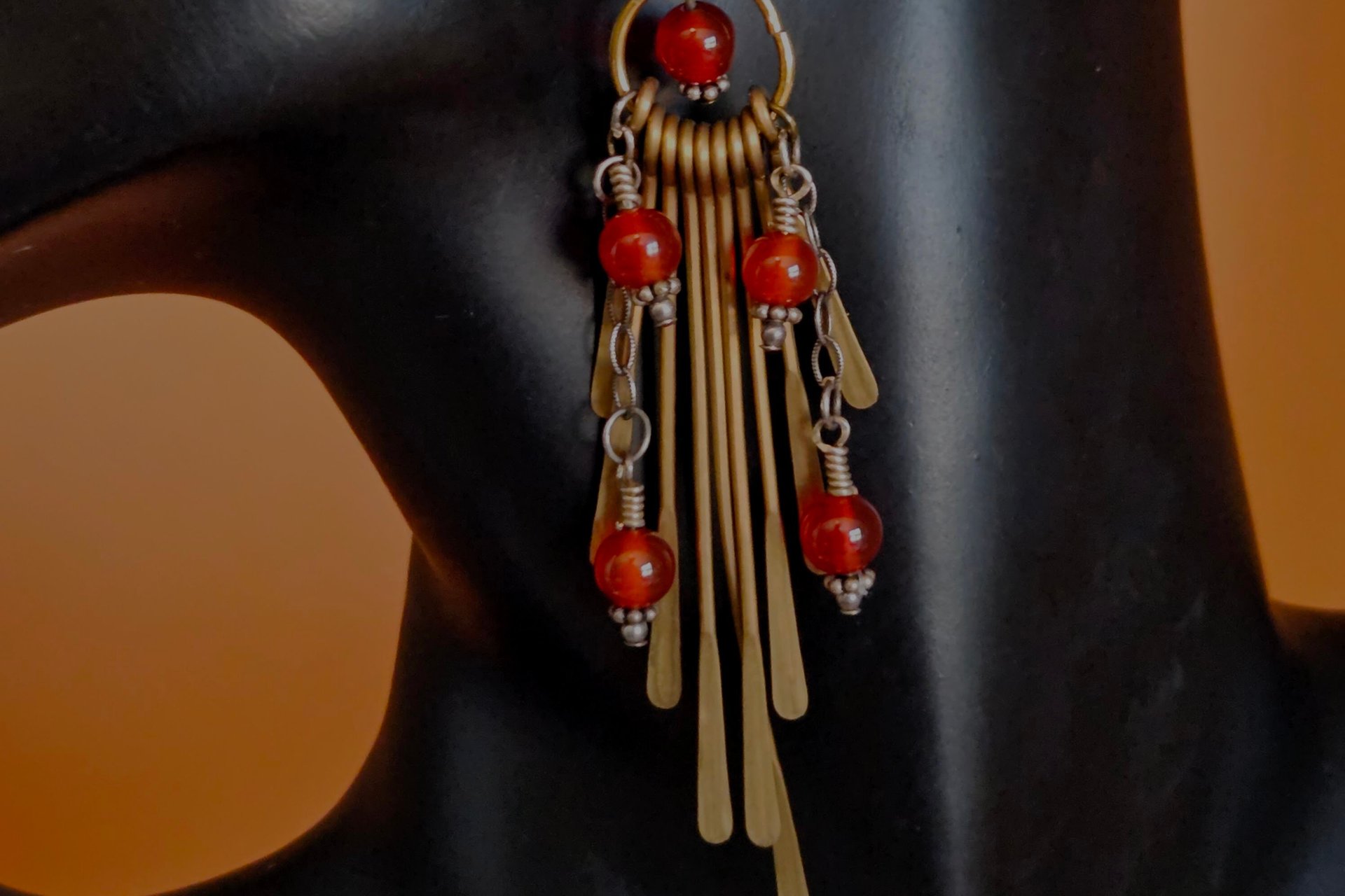 Bronze Paddles with Burnt Orange Crystal Earrings