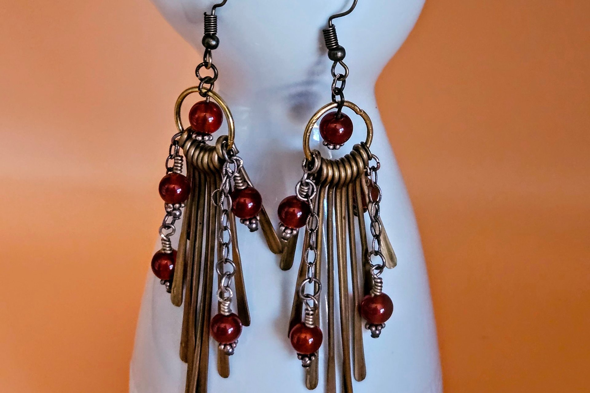 Bronze Paddles with Burnt Orange Crystal Earrings