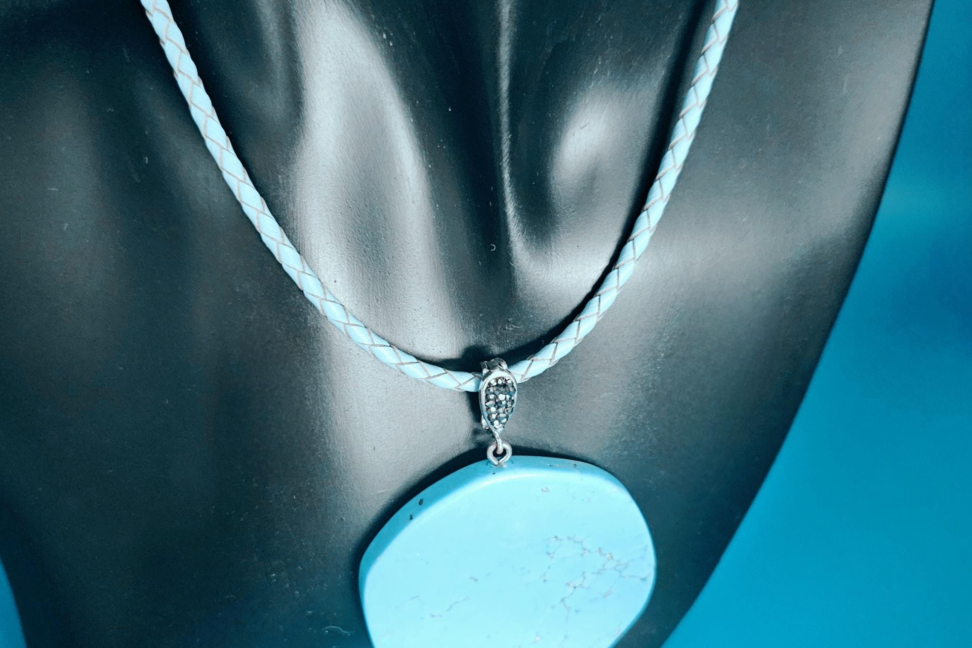 Marcasite-Accented Turquoise Pendant Necklace