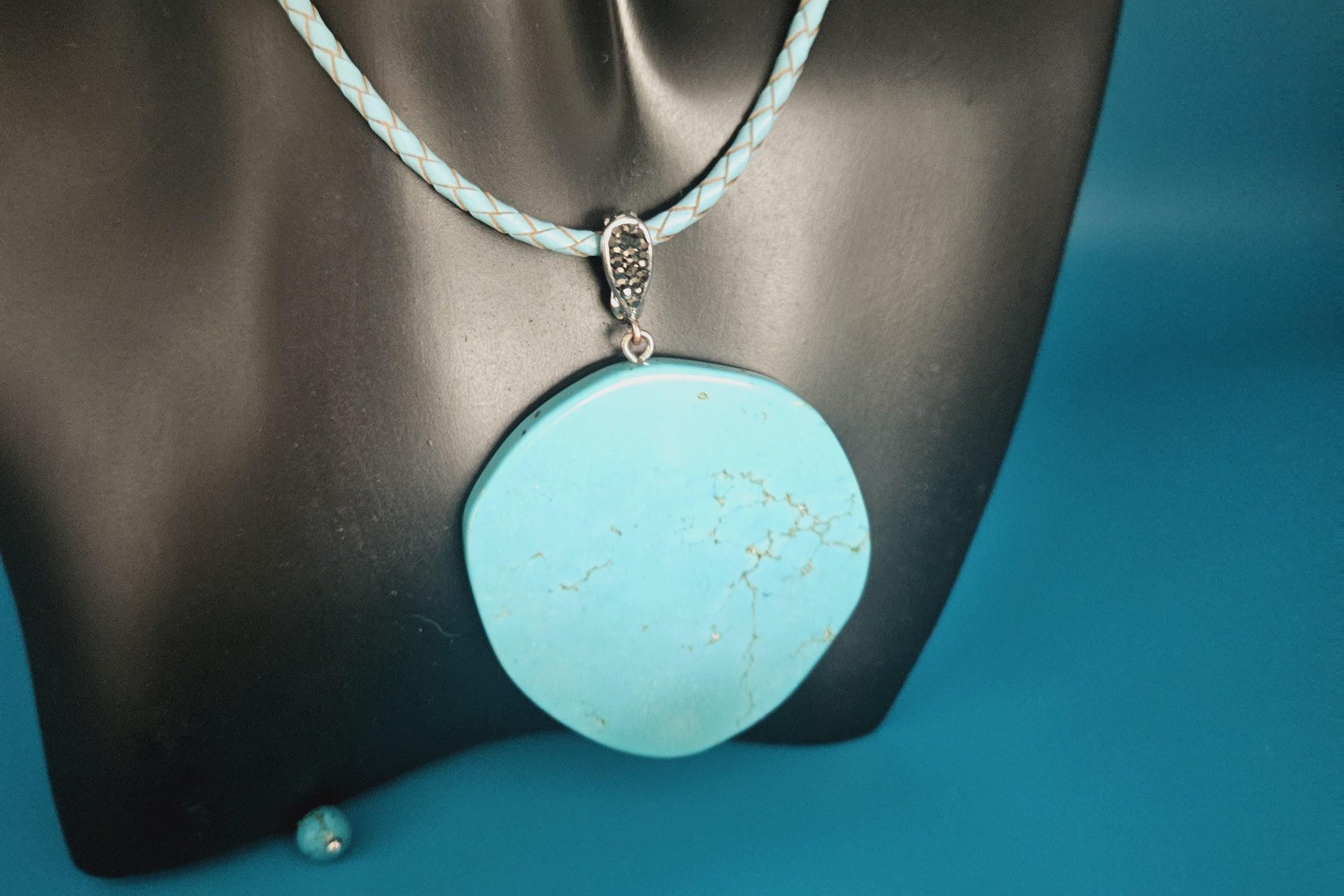 Marcasite-Accented Turquoise Pendant Necklace