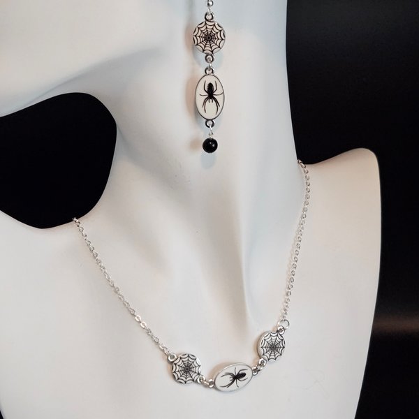 Halloween Spider Design Necklace and Earrings Jewelry Set for Women