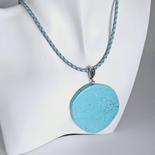 Marcasite-Accented Turquoise Pendant Necklace